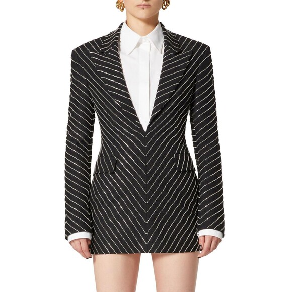 Valentino Jackets & Blazers - 15K Valentino Embroidered Crepe Couture Short Dress Black Size 38 / US 2 - Italy